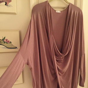 High-low drape-front taupe tunic - Esquisite!